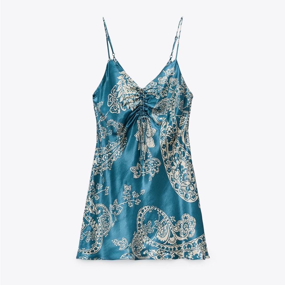 Zara SATIN EFFECT PRINT DRESS - Picture 2 of 3